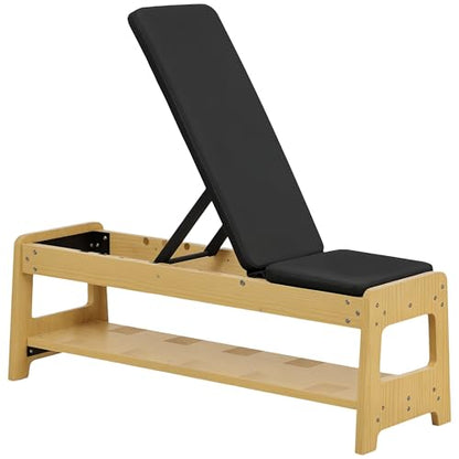 Soozier Adjustable Weight Bench with Dumbbell Rack, Wooden Workout Bench, Flat or Incline Bench for Home Gym Weight Lifting Training - color: Black