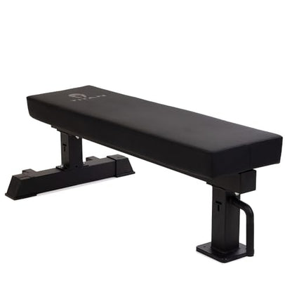 Titan Fitness TITAN Series Single Post Flat Bench, Rated 1,200 LB, 4" Thick HeftyGrip Vinyl Pad, Dedicated Home Gym Competition Weightlifting & Strength Training Utility Bench - color: Black