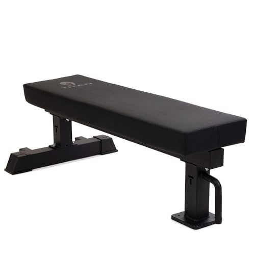 Titan Fitness TITAN Series Single Post Flat Bench, Rated 1,200 LB, 4" Thick HeftyGrip Vinyl Pad, Dedicated Home Gym Competition Weightlifting & Strength Training Utility Bench - color: Black