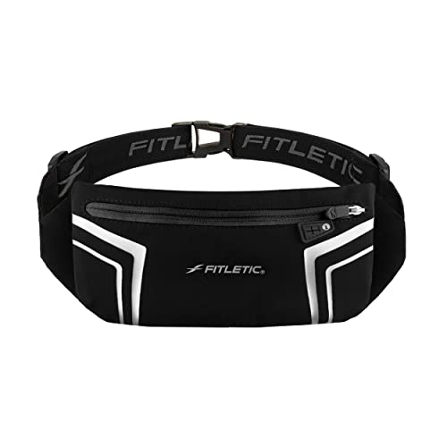 Fitletic Modern Sports Running Belt For Men & Women – Water Resistant Pouch - Fits All Smart Phones- Lightweight, Low Profile Design –Lycra Coated With Inner Card Organizer Pocket - color: Black