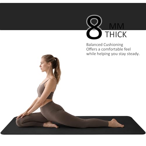 Thick TPE Yoga Mat for Beginners, Non-Slip Cushioned Yoga Mat with Carrying Strap for Pilates, Stretching and Home Workout