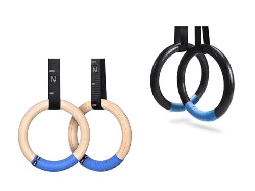 PACEARTH Gymnastics Rings Wooden Olympic Rings 1500/1000lbs with Adjustable Cam Buckle 14.76ft Long Straps with Scale Non-Slip Gym Rings for Home Gym Full Body Workout