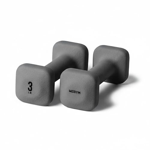 WeGym SafeGrip Square Dumbbells with Anti Slip Handles, Aesthetic Free Weights for Home Workouts, Stable Design Prevents Rolling during Floor Exercises - color: Slate, style: 3LB Pair