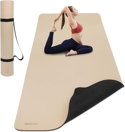 Wide Yoga Mat-80cm Non Slip Extra Thick 1/3'' Fitness Exercise Mat TPE Material High Resiliency Hot Yoga Mats(72“L x 32"W) With Carry Strap for Women Yoga Pilates, Home Floor Workout - color: beige