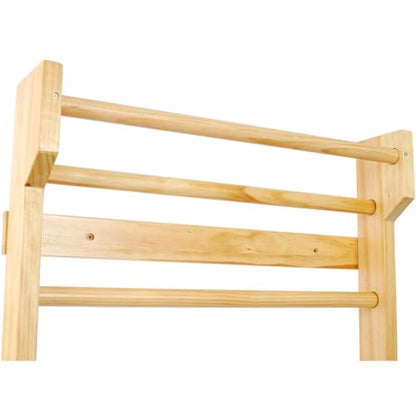 Gymnastics Wood Stall Bar, Multi-use Swedish Ladder- Wall Mounted Pull Up Bar-Physical Therapy for Stretching and Various Exercises,Indoor Home Gym Workout Yoga
