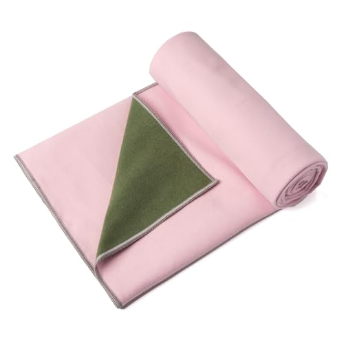 Eunzel Hot Yoga Towel, Reversible Two-Tone Non-Slip Yoga Mat Towel, Sweat Absorbent for Hot Yoga, Pilates and Workout, 72" x 26.5", Army Green& Pink - color: Army Green& Pink