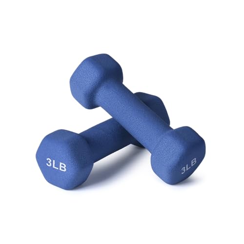 Portzon Dumbbells Neoprene with Non Slip Grip weight for Total Body Workout Exercise and Muscle Toning Compatible with of 2 Set,1-15 LB, Anti-Slip, Anti-roll, Hex Shape - color: Dark Slate Blue, size: 03-Pound,Pair