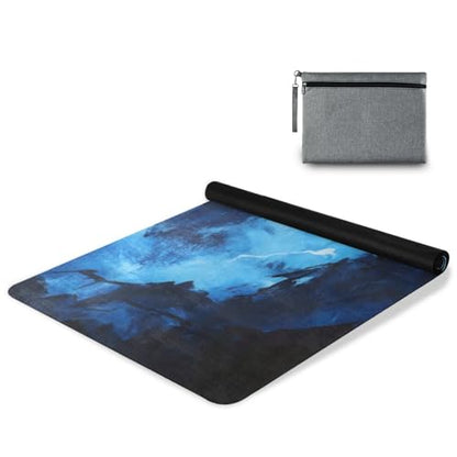Kigai Travel Yoga Mat 71" x 24" Non Slip Natural Rubber Foldable Exercise Mat Ultra Thin 1.5mm Lightweight for Fitness, Pilates & Home Workout, Blue Lightning