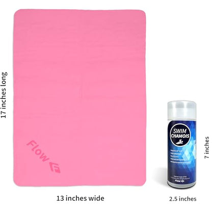 Flow Swim Chamois - Quick Dry Towel for Swimming, Diving, Triathlons, and Other Water Sports (Pink) - color: Pink