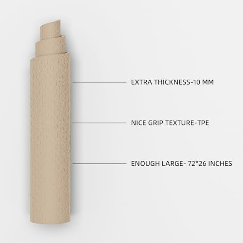 10 mm Yoga Mat 72"x26" TPE Non-Slip Exercise Mat 0.4" Thick, Easy-to-Carry Fitness Mat for Yoga, Pilates & Workout, Professional Mat, Made with Recyclable Material, Durable, Easy to Clean