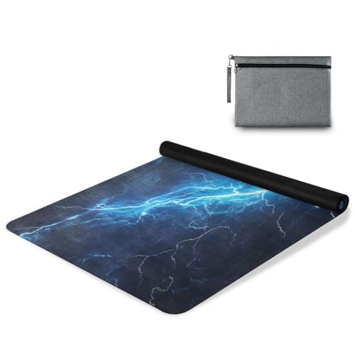 Kigai Travel Yoga Mat 71" x 24" Non Slip Natural Rubber Foldable Exercise Mat Ultra Thin 1.5mm Lightweight for Fitness, Pilates & Home Workout, Blue Lightning