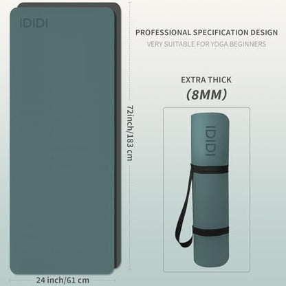 Yoga Mat with Strap,Non-Skid Workout Mat,8mm Thick Yoga Mat,POE Yoga Mats for Women Men Kids,Exercise Mat with Easy-Cinch,72"x24"x0.32” (183x61x0.8cm)