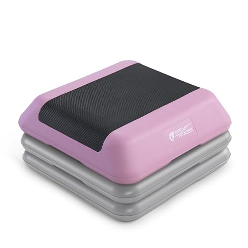 Circuit Fitness by Marcy 16 x 16 inches Adjustable Height Aerobic Step Platform with Adjustable Risers, Non-Slip Rubber Surface, Home Exercise Fitness Training, Multiple Color Options - color: Sakura Pink - 2 Risers