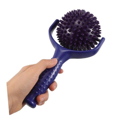 Large Spiky Muscle Massage Roller Stick for Back and Legs, Portable Exercise Relaxation Roller with Dual Blue and Purple Spiky Balls, Handheld Trigger Point Self Massager