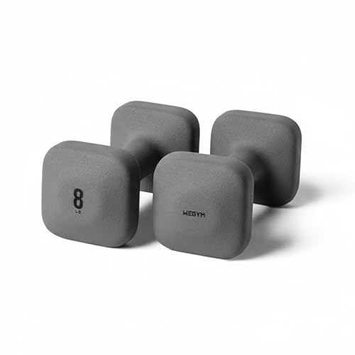 WeGym SafeGrip Square Dumbbells with Anti Slip Handles, Aesthetic Free Weights for Home Workouts, Stable Design Prevents Rolling during Floor Exercises - color: Slate, style: 8LB Pair