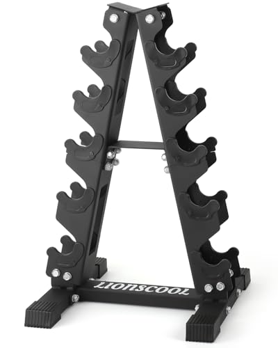 LIONSCOOL 5/6 Tier A-Frame Dumbbell Rack Stand Only, Heavy Duty Steel Weight Rack for Home Gym, Space-Saving Dumbbell Stand (200/300/600LBS Capacity) - size: 5 Tier 1-20LB