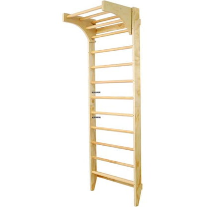 Adjustable Swedish Stall Bars & Pull-Up Bar for Home Gym, Physical Therapy - Heavy-Duty Beech/Pine Wood, Space-Saving Wall-Mounted Design