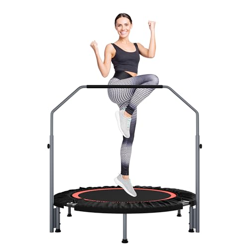 40"/48" Foldable Mini Fitness Rebounder with Adjustable Foam Handle, Max Load 330/440 lbs, Indoor Cardio Exercise Rebounder for Adults - size: 48 IN