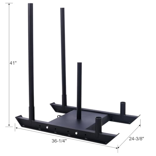Weight Training Sled for Speed & Strength, Heavy-Duty Push Pull Fitness Sled with Harness & Straps, Compatible with 1" & 2" Plates, Steel Power Sled for Outdoor & Gym Training,Black - color: Black