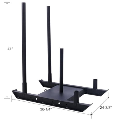 Weight Training Sled for Speed & Strength, Heavy-Duty Push Pull Fitness Sled with Harness & Straps, Compatible with 1" & 2" Plates, Steel Power Sled for Outdoor & Gym Training,Black - color: Black