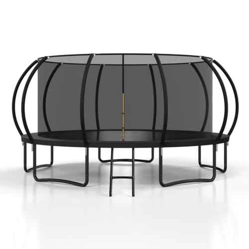 8FT 10FT 12FT 14FT 16FT Outdoor Trampoline with Safety Enclosure Net - color: Black, size: 16 FT