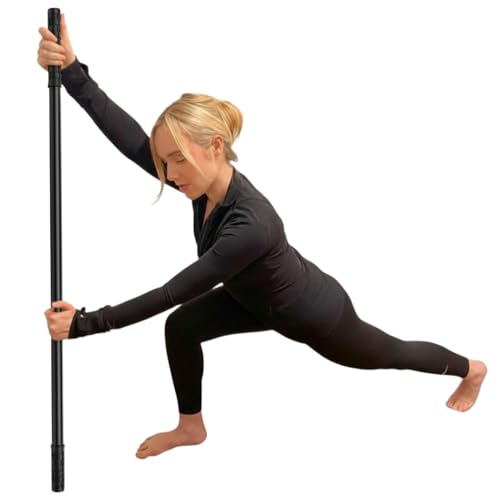 Yoga Stick & Stretching Stick with Super Sturdy Rubber Ends - Bamboo - Black