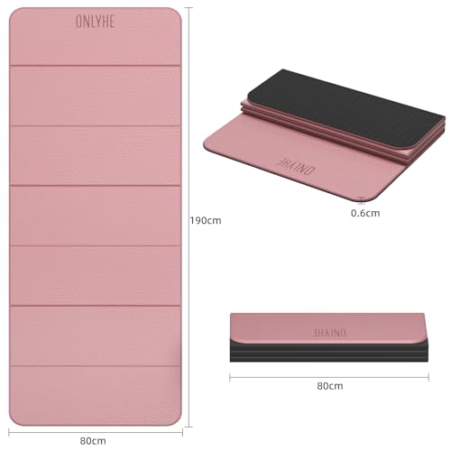 Foldable Yoga Mat 75"x31.5"x0.24" - Extra Large Lightweight TPE Exercise Mat, Double Non-Slip for Pilates, Home Workouts & Outdoor Use - color: Pink-black