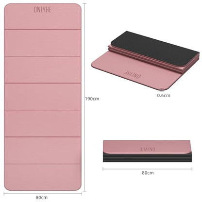 Foldable Yoga Mat 75"x31.5"x0.24" - Extra Large Lightweight TPE Exercise Mat, Double Non-Slip for Pilates, Home Workouts & Outdoor Use - color: Pink-black