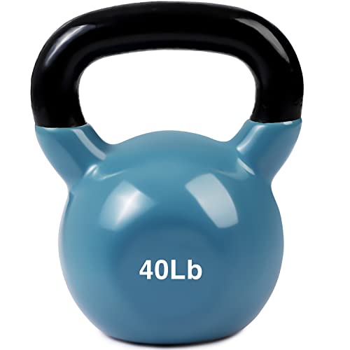 JFIT Kettlebell Weights Vinyl Coated Iron - style: 40lb (Steel Blue)