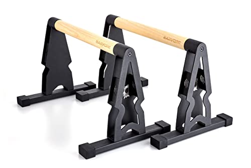 BARVORE® Wooden Parallettes, low or medium gymnastics bars, handstand bars with wooden handle, parallette bars for calisthenics, push up bar, bodyweight training