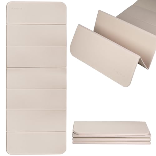 PAIDU Foldable Yoga Mat - 10mm Extra Thick, 75"26" Non-Slip Exercise Fitness Mat | SGS Eco-Certified, Portable for Yoga/Pilates/Studio/Home Workout - color: Beige