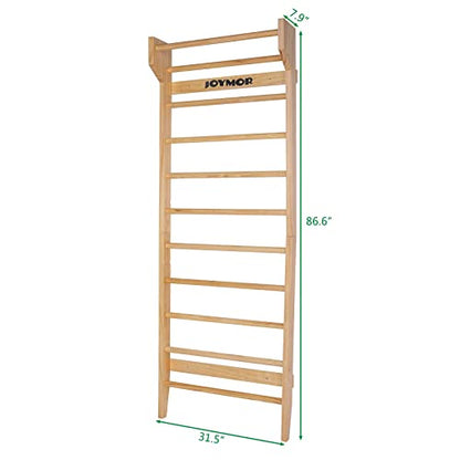JOYMOR Gymnastics Wood Stall Bar, Multi-use Swedish Ladder- Wall Mounted Pull Up Bar-Physical Therapy for Stretching and Various Exercises,Indoor Home Gym Workout Yoga