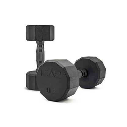 CAP Rubber Coated Dumbbell Weights, Free Weights for Home Gym Strength Training, Anti-Roll Hex Dumbbells with Black, Chrome & Comfort Grip Handles, Pairs & Sets - size: 12 lb - Pair, style: 12-Sided - Black Handle