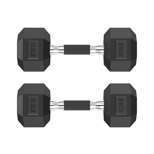 HANDBODE Hex Dumbbell Set 2.5-65 lb, Rubber Encased Hex Dumbbells for Home Gym, Weights Dumbbells Set of 2 Hand Weights for Strength Training & Fitness Exercise - size: 12.5 lb, Pair, style: Comfort Grip