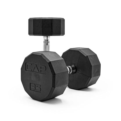 CAP Rubber Coated Dumbbell Weights, Free Weights for Home Gym Strength Training, Anti-Roll Hex Dumbbells with Black, Chrome & Comfort Grip Handles, Pairs & Sets - size: 35 lb - Pair, style: 12-Sided - Chrome Handle