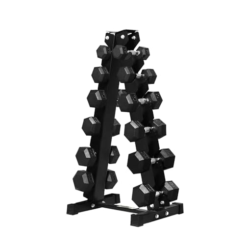 RitFit Rubber Hex Dumbbell Set with Storage Weight Rack - style: 210 LBS (5-30LB)