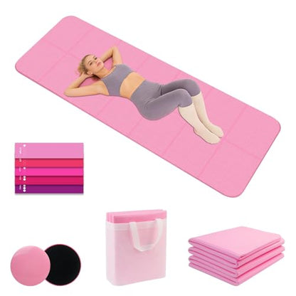 Foldable Yoga Mat with Resistance Band & Sliding Discs, 0.24" Thick Eco-Friendly TPE Non-Slip Workout Mat, Portable for Yoga, Pilates, Home Gym & Travel (72." x 24" x 0.24")