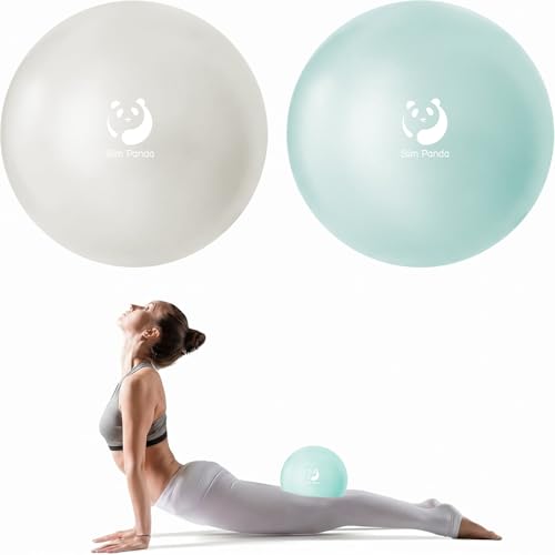 Slim Panda Pilates Ball, 9 Inch Small Exercise Ball, Anti Burst Mini Yoga Ball for Stability, Workout, Barre, Core Strength, Physical Therapy, Balance, Stretching - color: Pearl White + Mint Green
