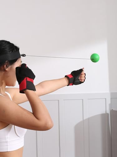 Boxing Reflex Ball Headband Set, 4 Difficulty Levels for Hand Eye Coordination Training, Adult Boxing Reflex Ball Set with Adjustable Headband (Black, Red, Yellow, Green)
