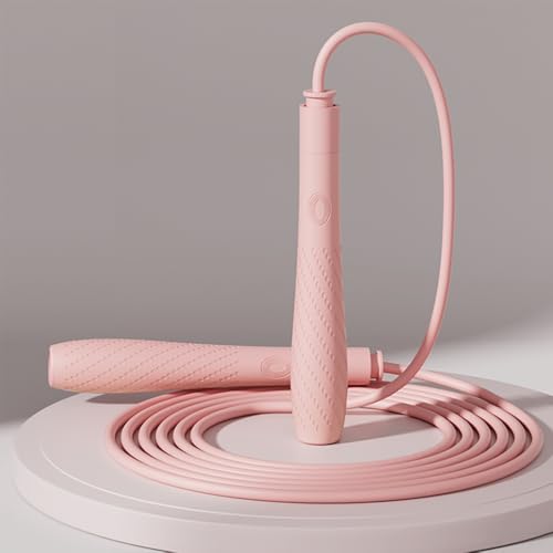 Jump Rope with silicone handle,Tangle-Free Jump Rope with Dual Bearing System,Ultra-Smooth for Fitness & Training - color: pink