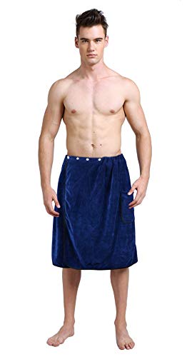 SINLAND Mens Bath Towel Wrap for Sauna Shower, Navy Blue, 24x63In - color: Navy Blue