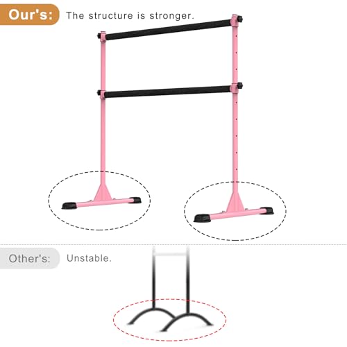 Freestanding Height Adjustable Ballet Barre - color: 4ft (Fabric Covered Crossbar, Pink)