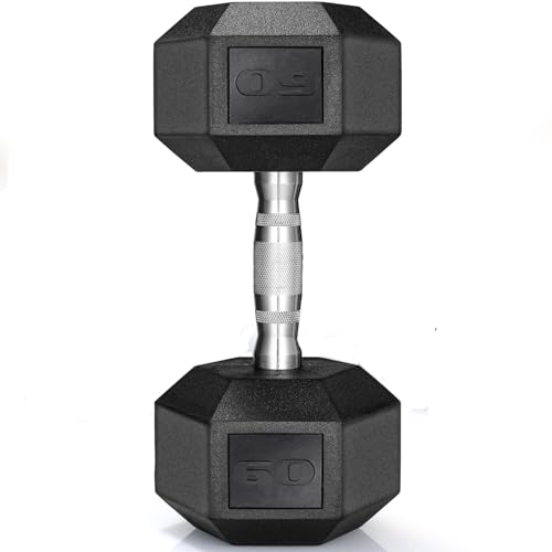 TLGREEN 30-85LB Single Dumbbell Rubber Coated Cast Iron Hex Black Dumbbells, Weights Dumbbells Single