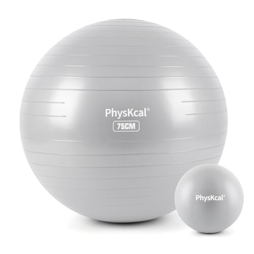 PhysKcal Yoga Ball for Exercise, Pilates Set, 4 Sizes Fitness Ball for Workout, Birthing, Pregnancy, Physical Therapy- Pump Included - color: Glacier Gray, size: S (18-21''/48-55cm)
