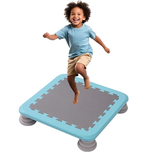 Sensory Trampoline for Autism Kids Indoor, 25" Square Leaps and Rebounds with Non-Slip Base, Bouncing Board for Sensory Integration Training, Indoor Bounce Board Jumping Toys, Max Loaded 165 lbs - color: Blue