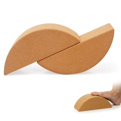 HiSnug Cork Calf Stretcher Foot Rocker - Half Moon Yoga Block for Plantar Fasciitis, Recovery Ankle Stretcher Balance Blocks Leg Muscle Strength Traning Sports Workout Equipment, Anti-Slip