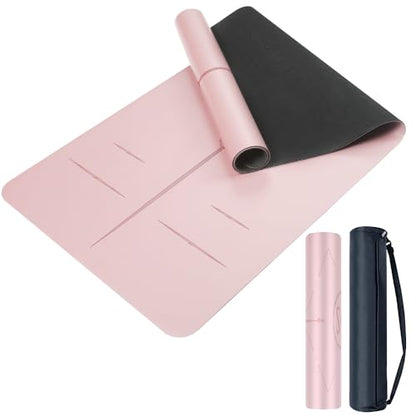 Natural Rubber Yoga Mat - Non Slip Non Toxic - 5mm Thick Yoga Mat for Hot Yoga/Pilates - Extra Large 26.8’’ with Alignment Guide - Sweat Proof - with Carrying Bag