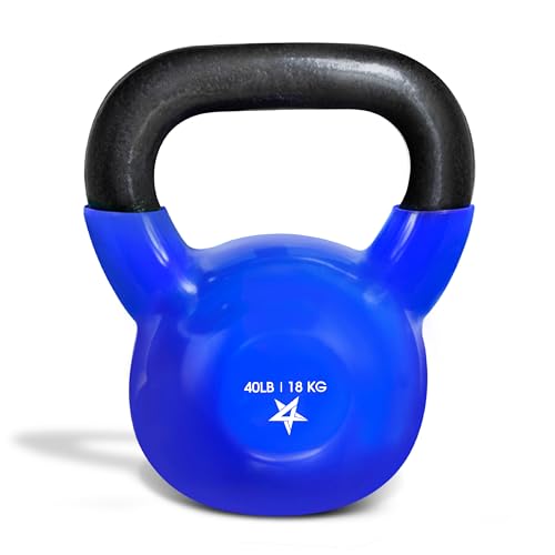 Yes4All Kettlebell, 5-100 LB Vinyl Coated Cast Iron Strength Training Kettlebells for Home Gym Exercises, Fitness, Full Body Workout Equipment, Push Ups, and Grip Strength - color: H. 40LB - Dark Blue, style: Vinyl Coated