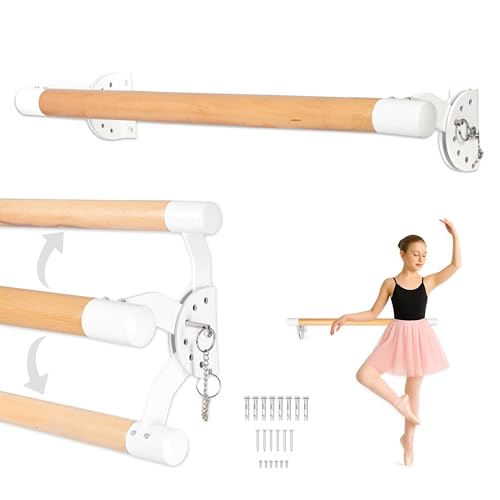 Ilyapa Ballet Barre Bare for Home - Wood Adjustable Wall Mount Ballet Bar Dance Equipment for Barre Workout & Ballet Stretching, Powdercoated White Brackets - size: 3 Ft