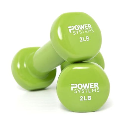 Power Systems Deluxe Vinyl Coated Dumbbells – Color-Coded, Non-Slip Grip Hand Weights, Multiple Weight Options, Sold in Pairs - style: 2lbs
